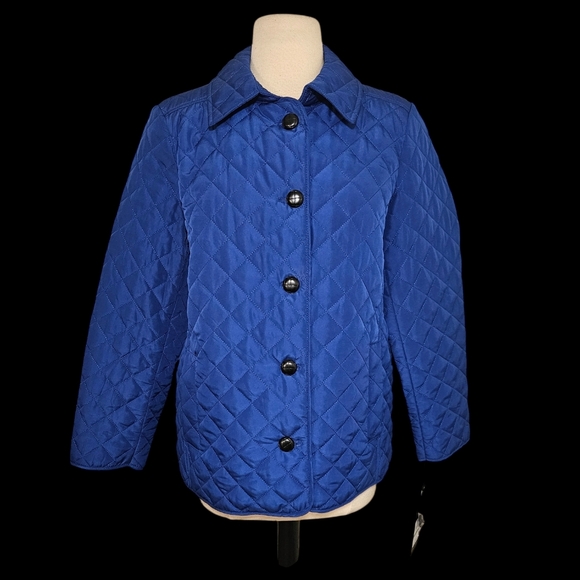 Jones of New York NWT Petite Puffy Coat Petite L blue and black - Picture 1 of 6